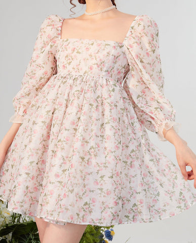 Vestido mini abullonado reversible Rose Tea