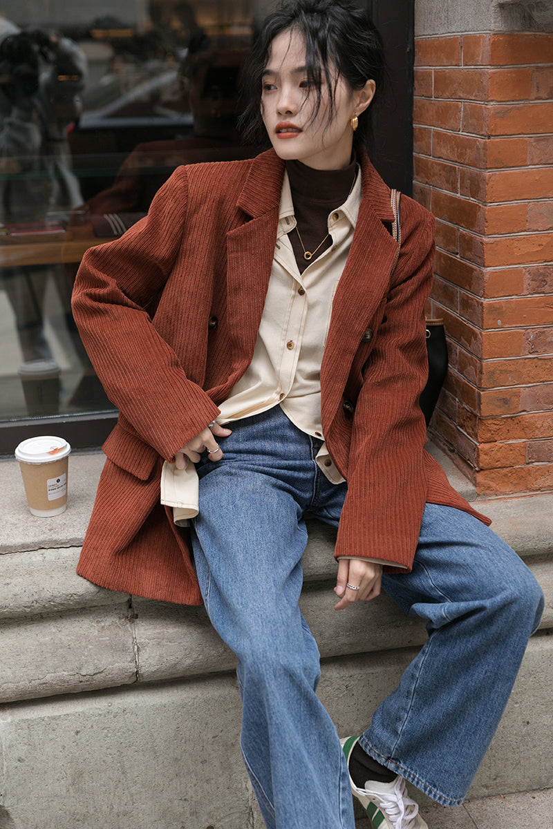 Corduroy Double Breasted Blazer Jacket