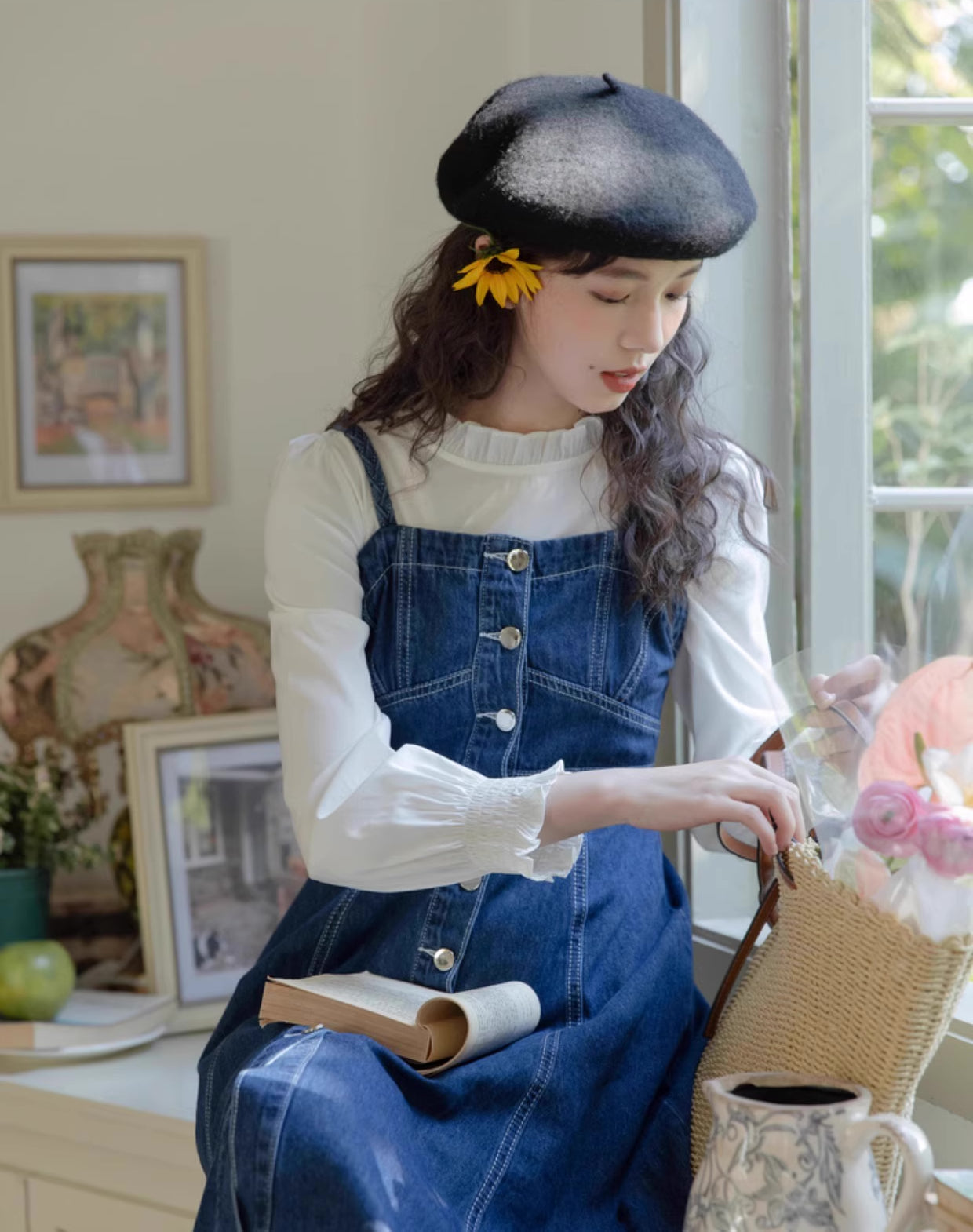 Midi-Camisole-Kleid aus Denim mit Knopfleiste