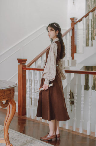 Button Up Suede Pinafore Dress