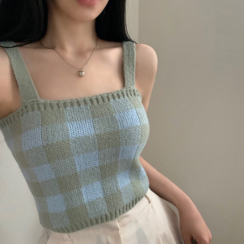 Gingham Cropped Cardi & Cami Set