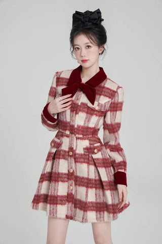 Minivestido a cuadros con estampado de bastón de caramelo