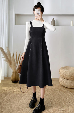 Corduroy Suede Double Button Cami Dress