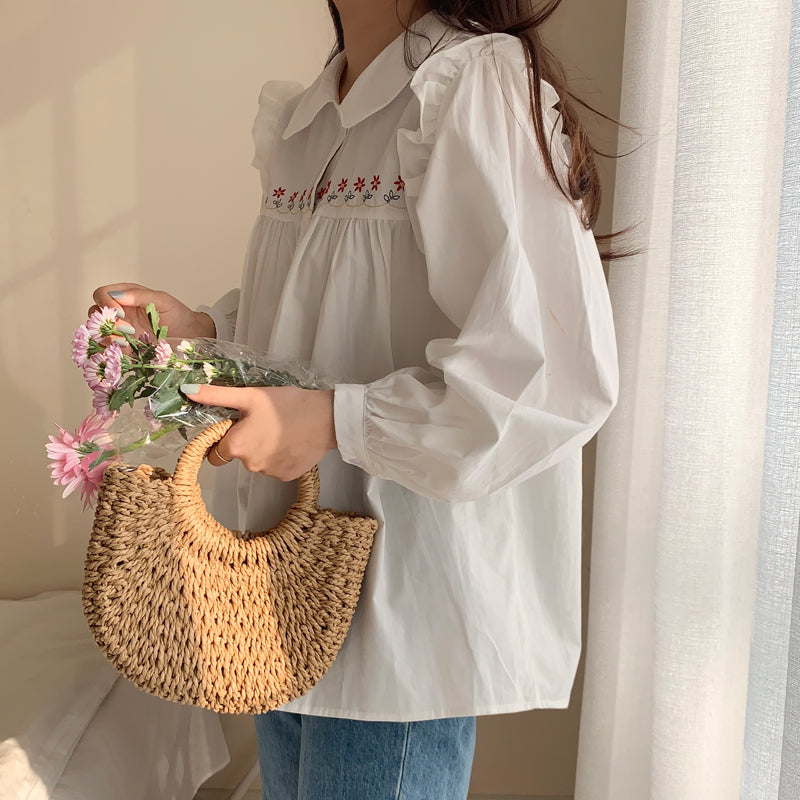 Camisa con botones y bordado de cadena de margaritas
