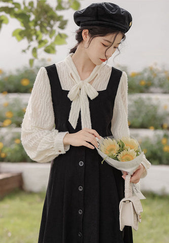 Scallop Button Up Twofer Dress