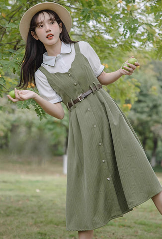 Vestido camisola festoneado con botones y raya diplomática