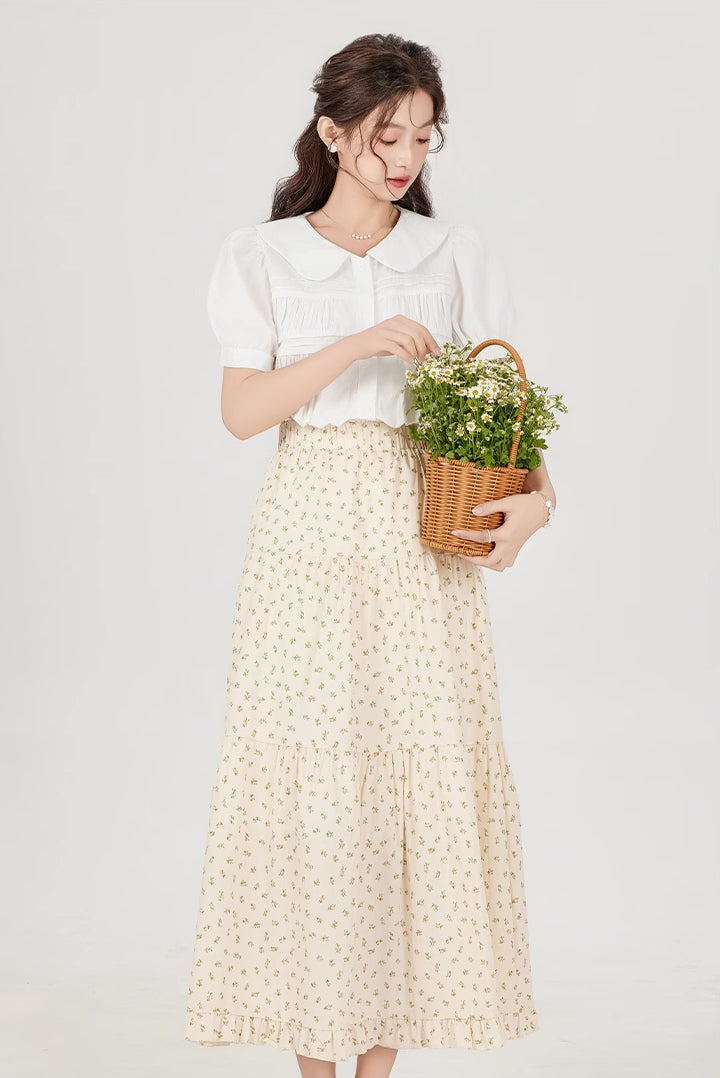 Ditsy Floral Tiered Midi Skirt