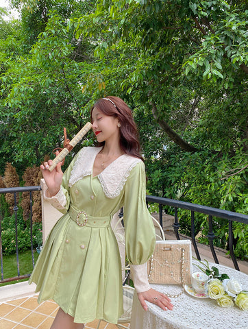 Matcha Peter Pan Pleated Dress