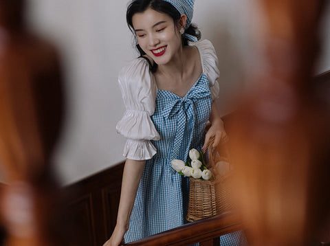 Vestido midi de cuadros vichy de jardín