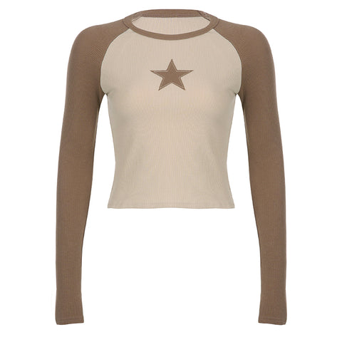 Raglan Sleeve Star Patch Knit Crop Top