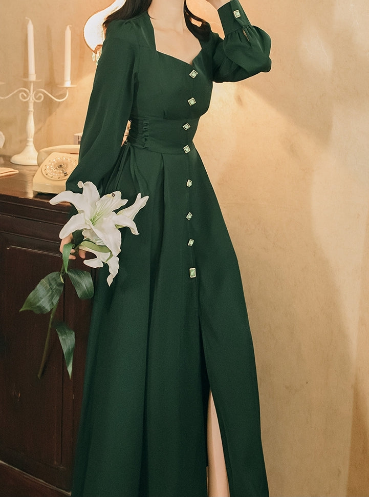 Emerald Button Midi Dress