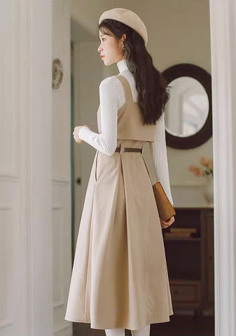 Suede Button Up Cami Pinafore Dress