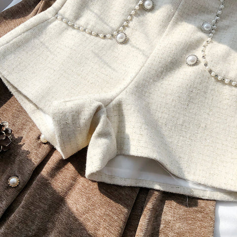Pearl Trim Tweed Shorts