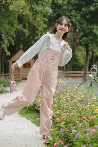 Flower Bouquet Embroidered Overalls