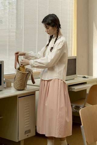 Ruffle Broderie Trim Blouse