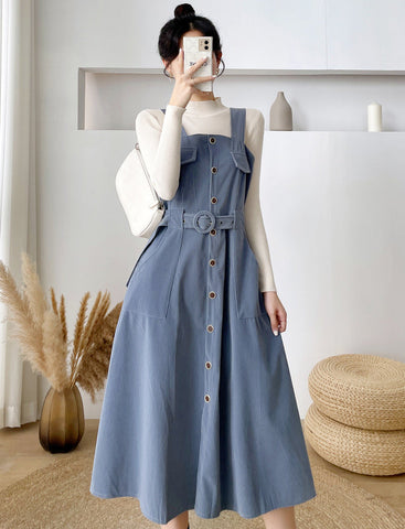 Corduroy Button Up Midi Dress