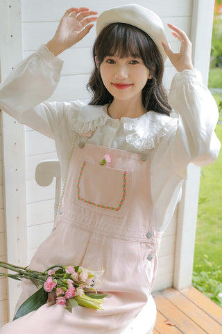 Denim-Overall mit Daisy Chain-Stickerei