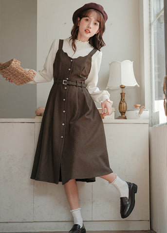 Camisole-Kleid mit Muschelsaum und Knopfleiste
