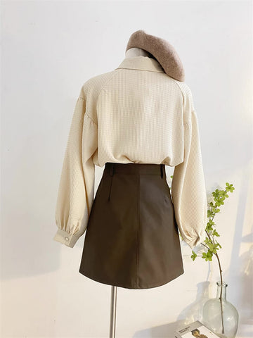 Waffle Puff Sleeve Blouse