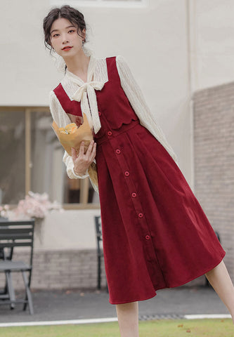 Scallop Button Up Twofer Dress