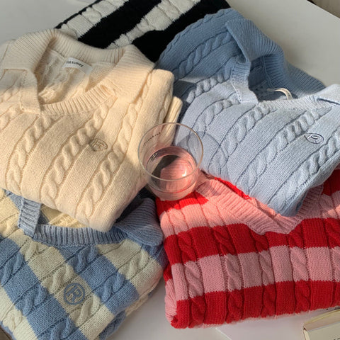 Suéter polo de punto trenzado
