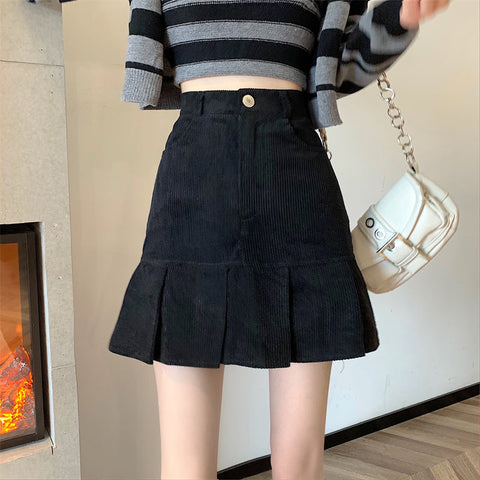 Corduroy Mermaid Pleated Skirt