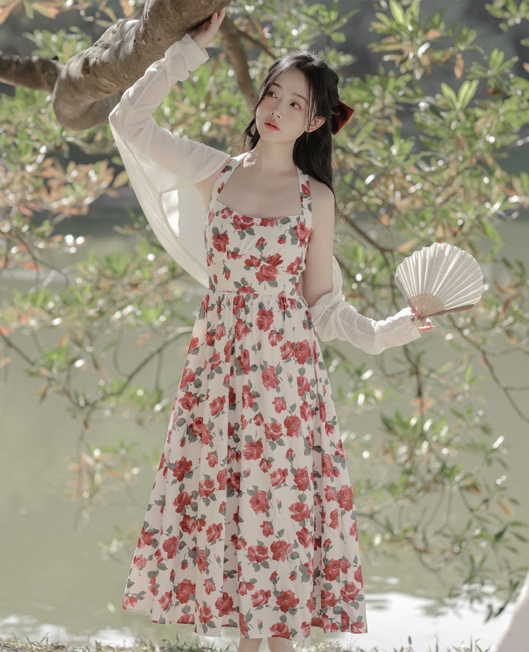 Retro Rose Midi Dress