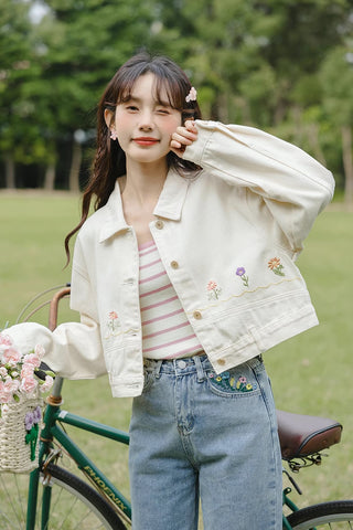 Personal Garden Embroidered Denim Jacket