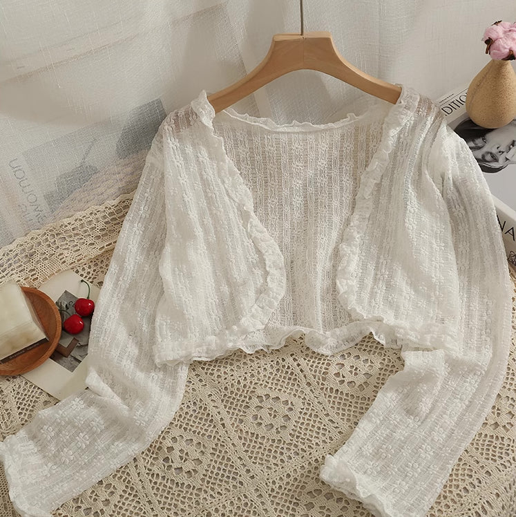 Transparente Strickjacke mit floraler Spitze