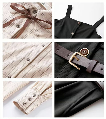 Suede Button Up Cami Pinafore Dress Set