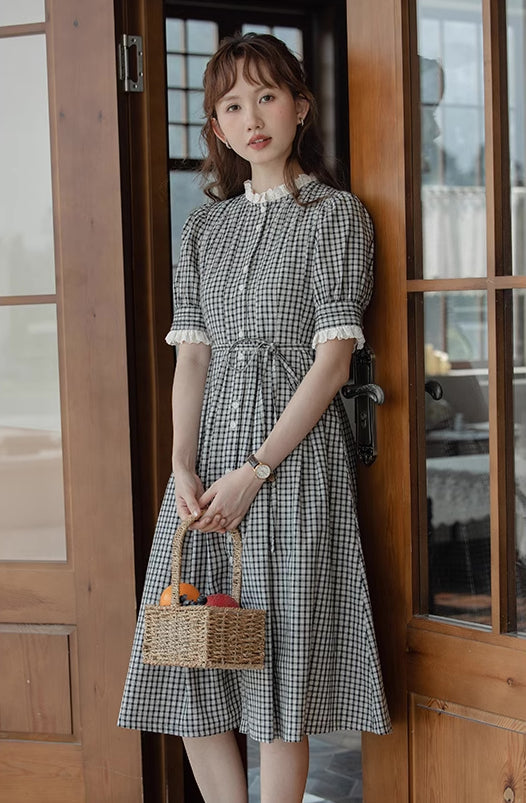 Button Up Plaid Midi Dress