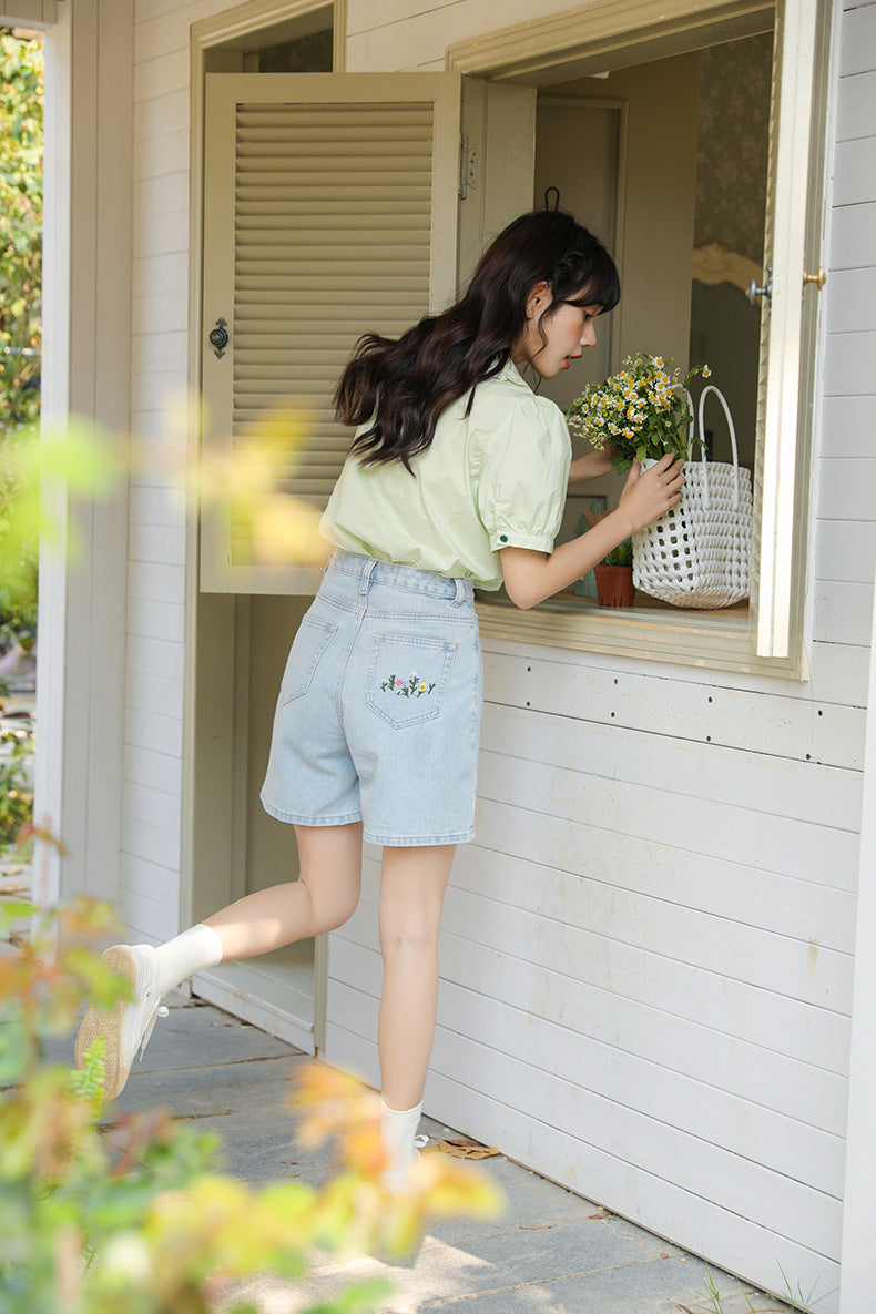 Summer Flowers Embroidered Shorts