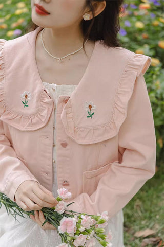 Sweet Heart Flower Embroidered Jacket