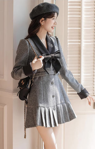 Peter Pan Collar Bow Mini Dress Coat