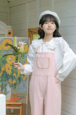 Denim-Overall mit Daisy Chain-Stickerei