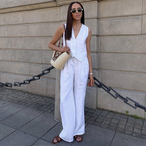 Cotton and Linen Sleeveless Vest Trousers Casual Suit