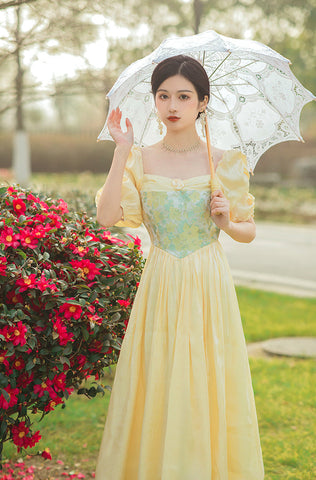 Vestido Belle con mangas abullonadas y estampado floral