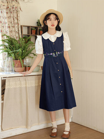 Wild Garden Button Pinafore Dress