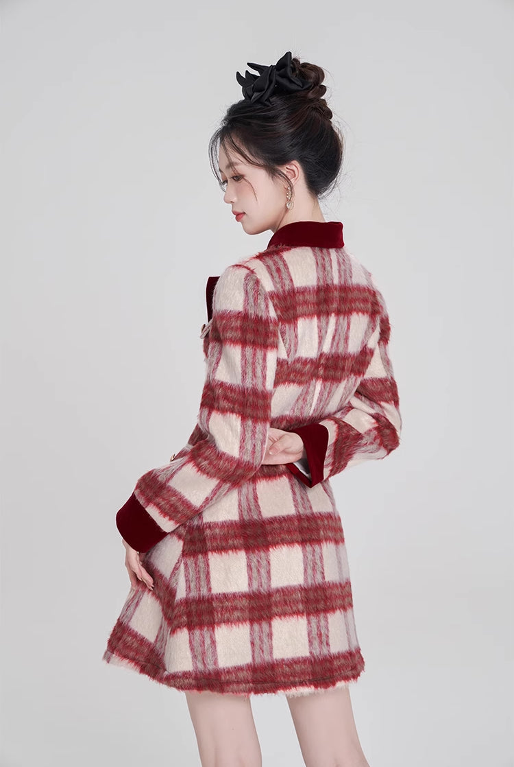 Minivestido a cuadros con estampado de bastón de caramelo