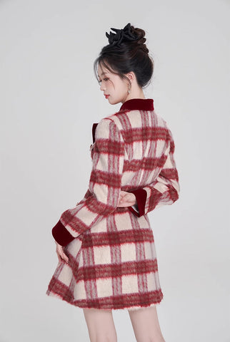 Minivestido a cuadros con estampado de bastón de caramelo
