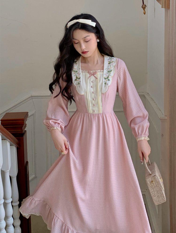 Sweet Floral Embroidered Midi Dress