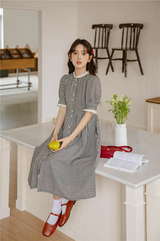 Button Up Plaid Midi Dress