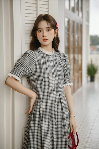 Button Up Plaid Midi Dress