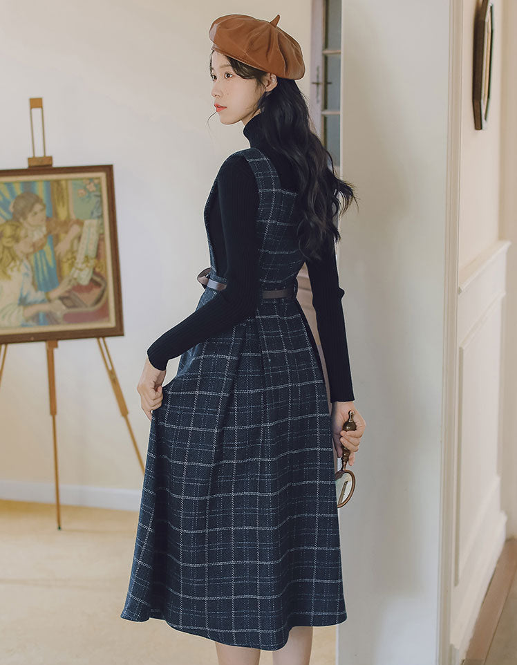 Plaid Pinafore Midi Dress