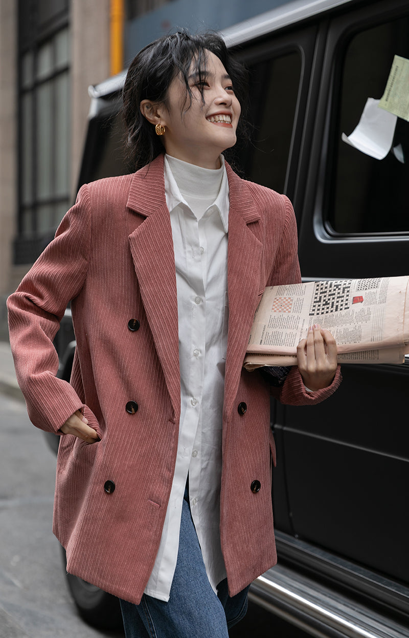 Corduroy Double Breasted Blazer Jacket