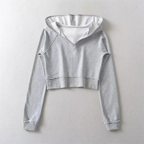 V Neck Y2K Cropped Hoodie