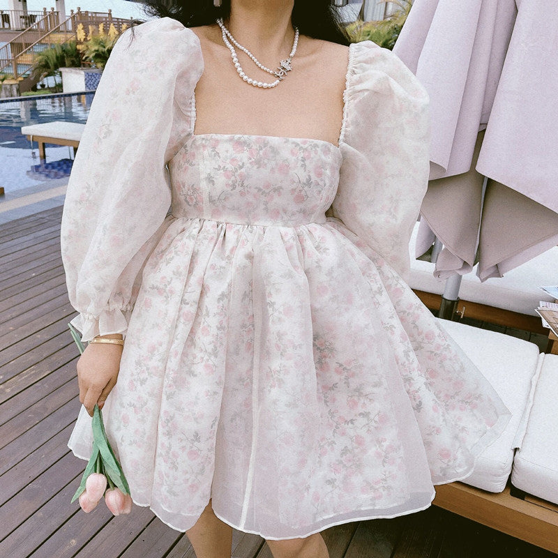 Vestido mini abullonado reversible Rose Tea