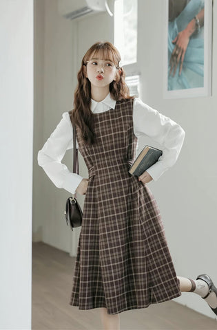 Cocoa Plaid Midi Dress