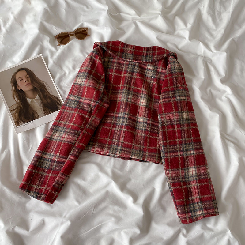 Berry Plaid Jacket & Skirt Set