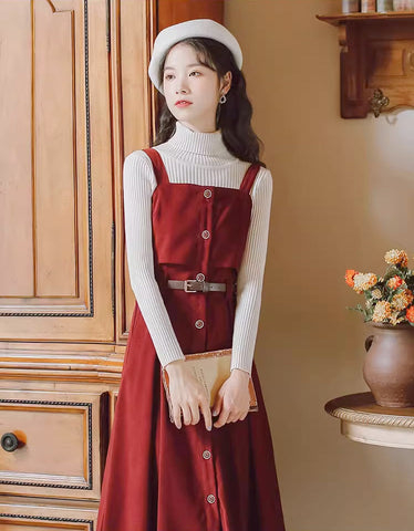 Suede Button Up Cami Pinafore Dress